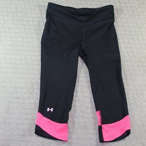 Under Armour Size Small Black and Neon Peach Cropped Yoga Pants
